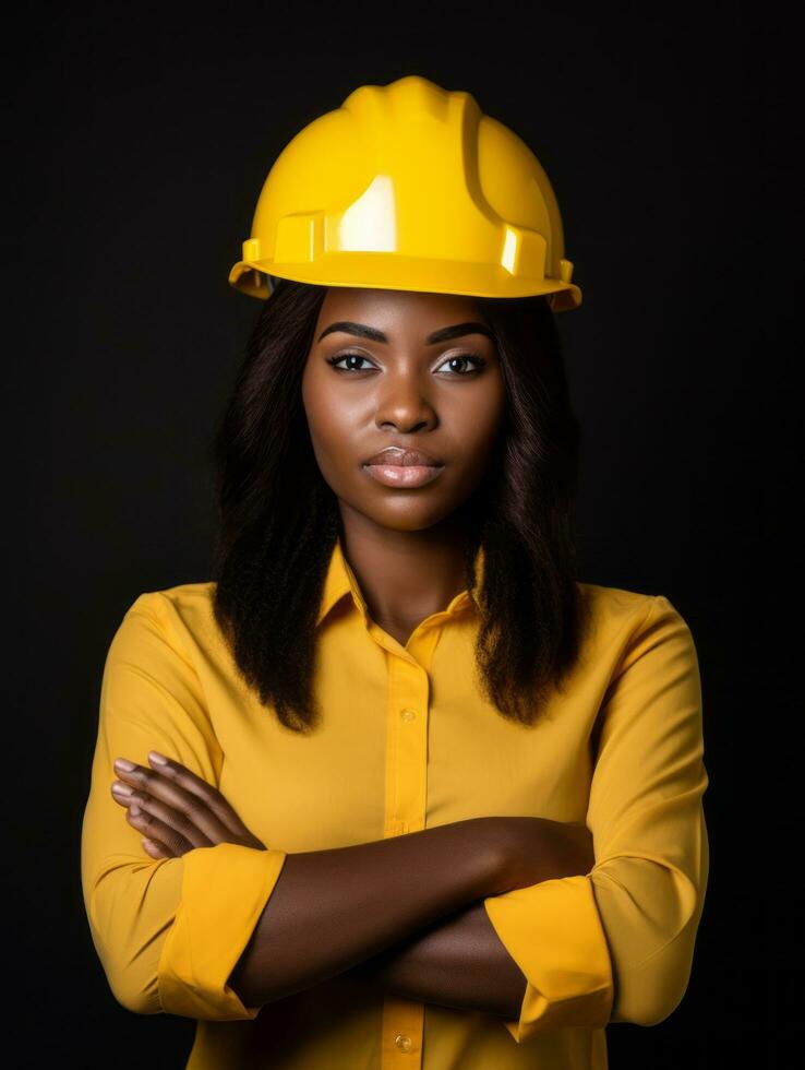 photo shot of a natural woman working as a construction worker AI Generative