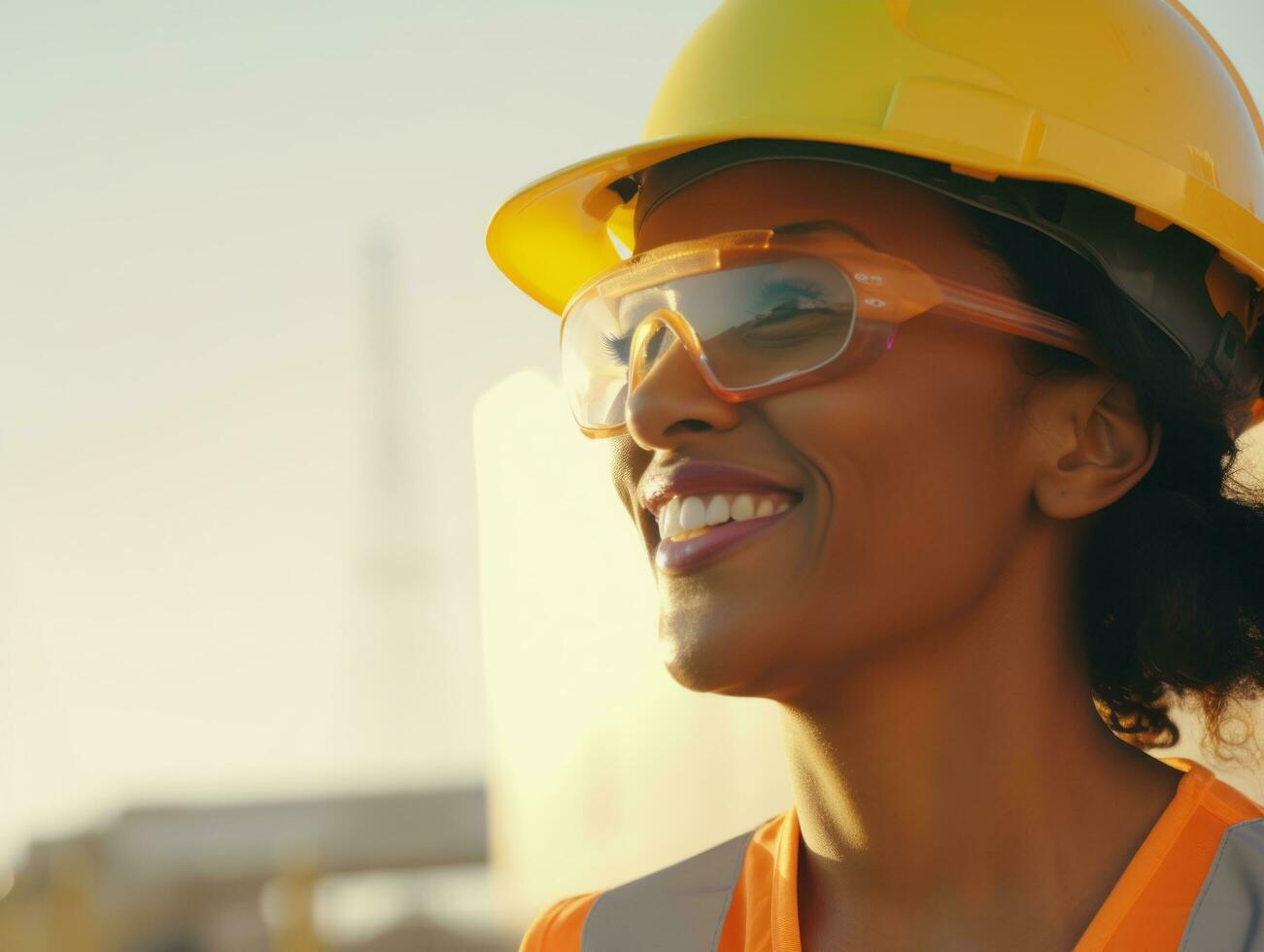 photo shot of a natural woman working as a construction worker AI Generative