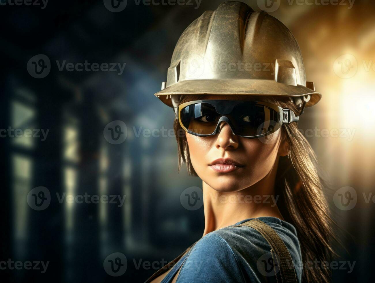 photo shot of a natural woman working as a construction worker AI Generative