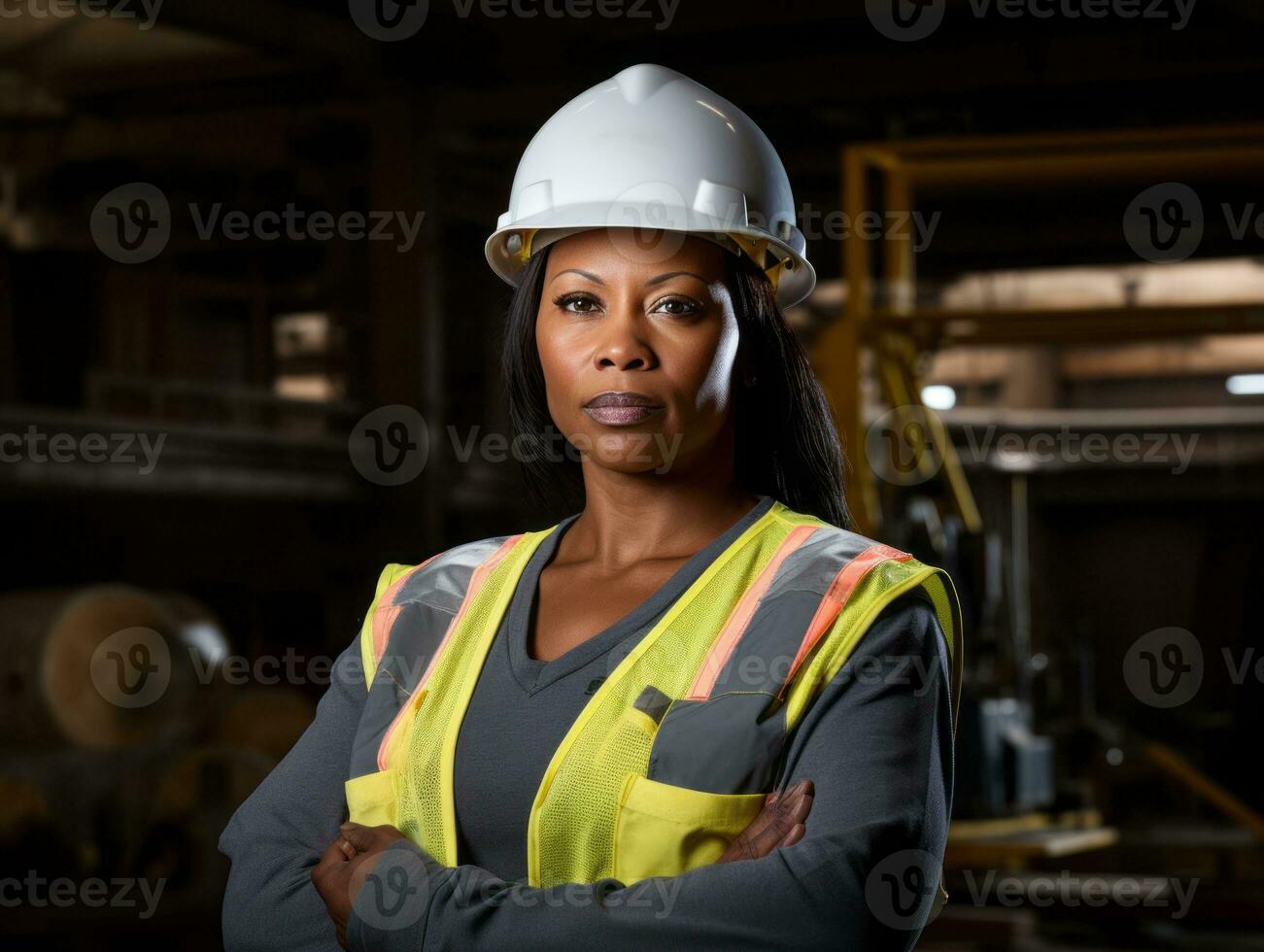 photo shot of a natural woman working as a construction worker AI Generative