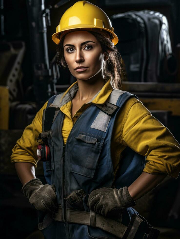 photo shot of a natural woman working as a construction worker AI Generative