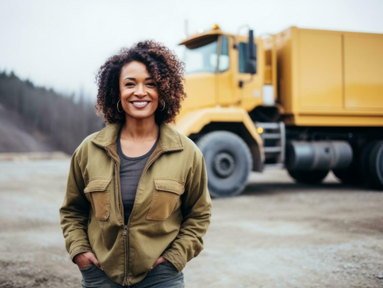 photo shot of a natural woman working as a construction worker AI Generative