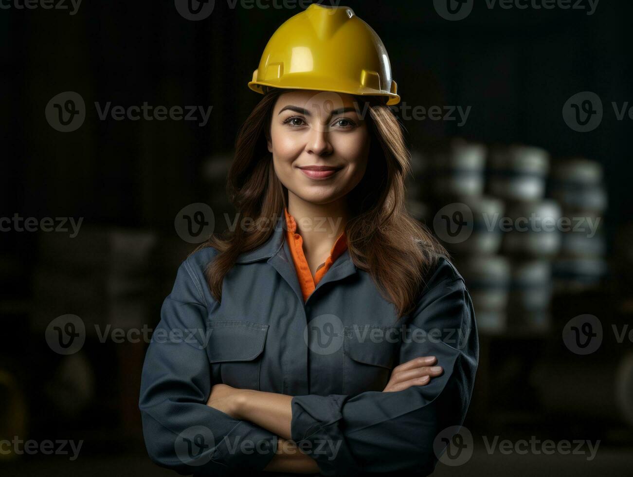 photo shot of a natural woman working as a construction worker AI Generative