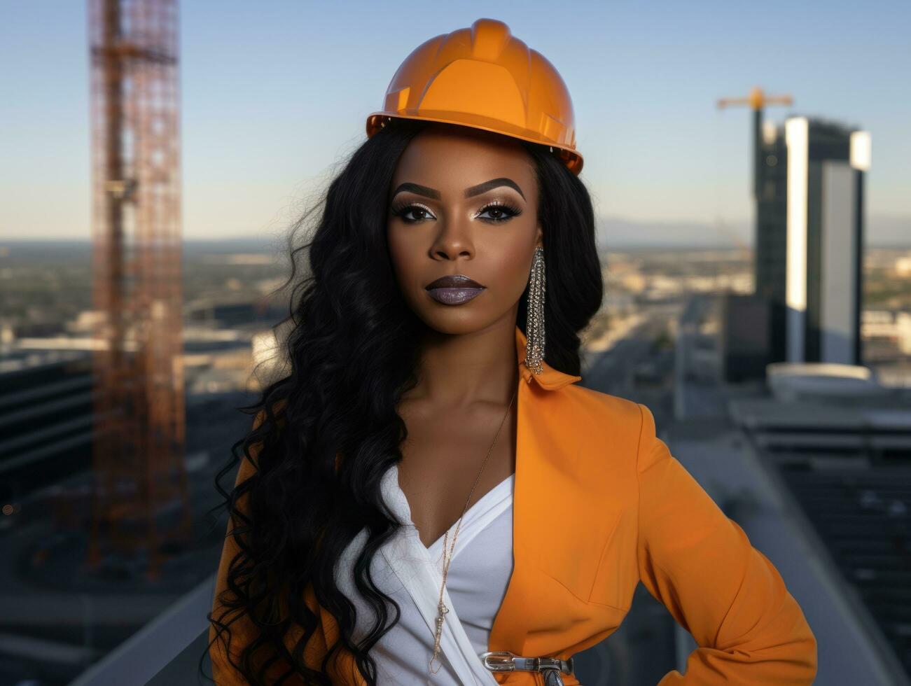 photo shot of a natural woman working as a construction worker AI Generative
