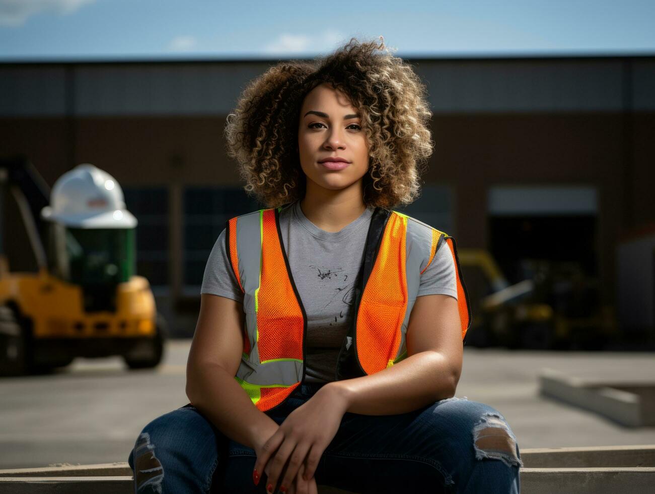 photo shot of a natural woman working as a construction worker AI Generative