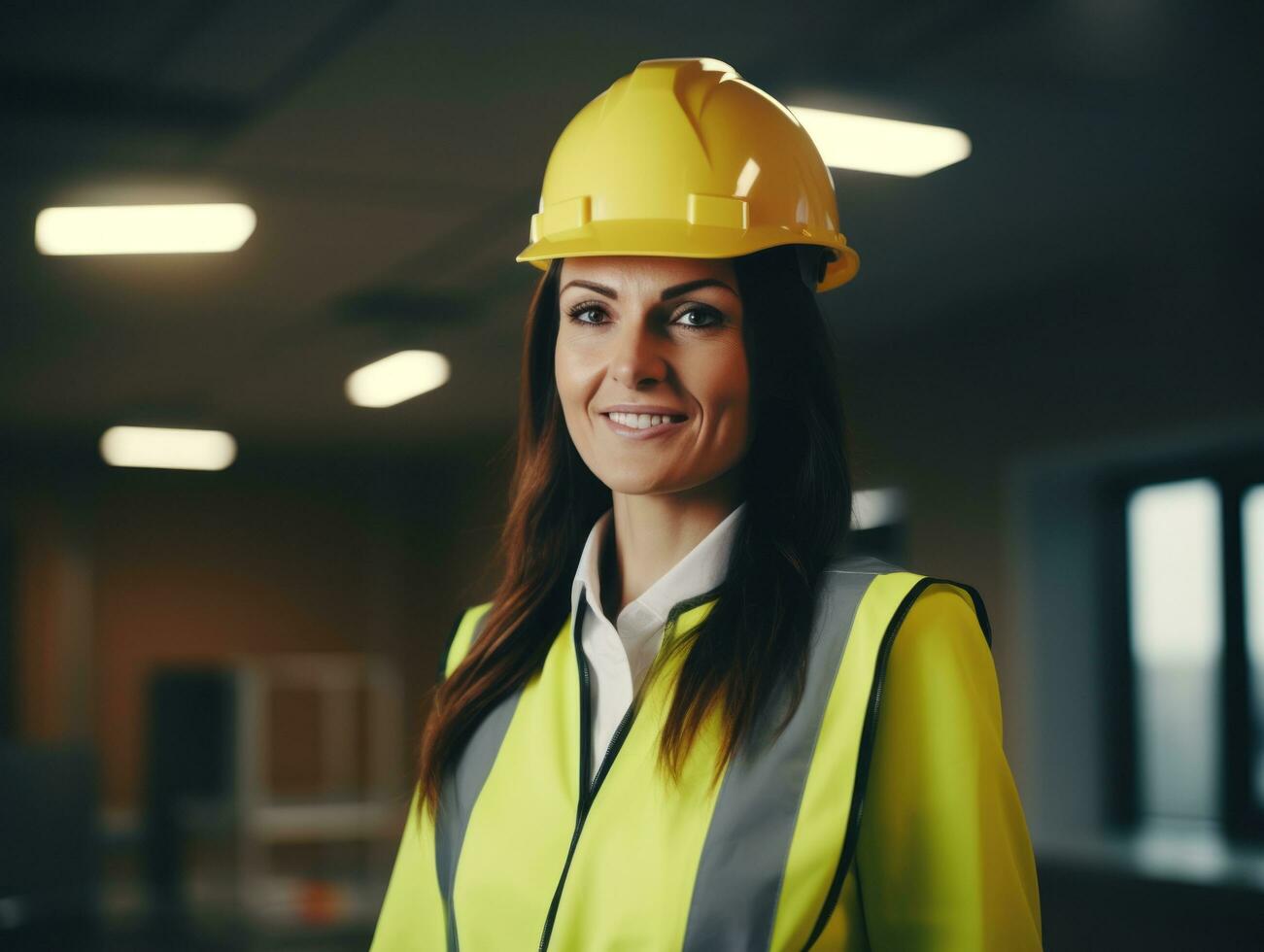 photo shot of a natural woman working as a construction worker AI Generative