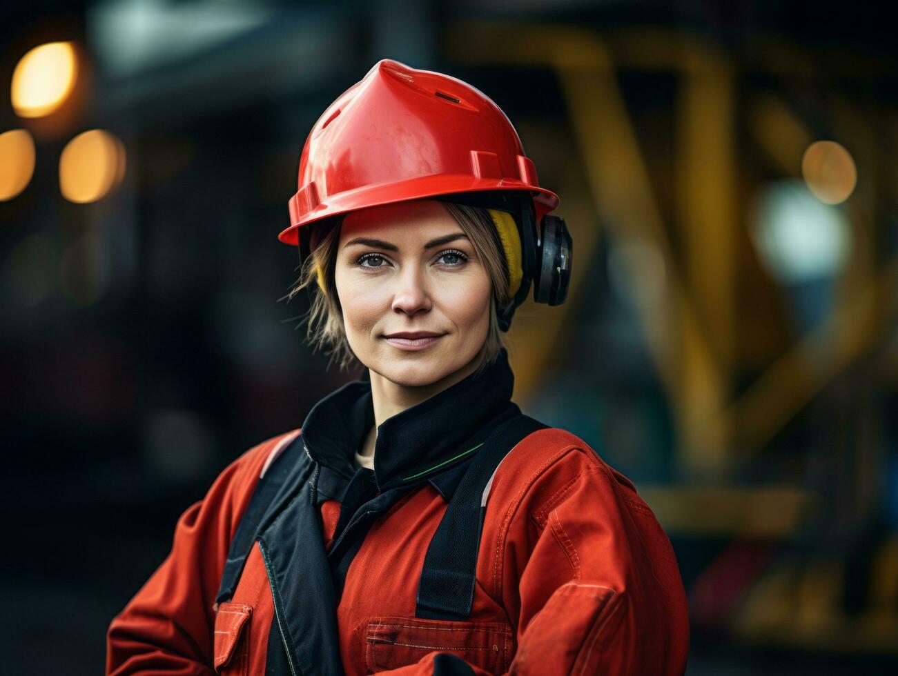 photo shot of a natural woman working as a construction worker AI Generative