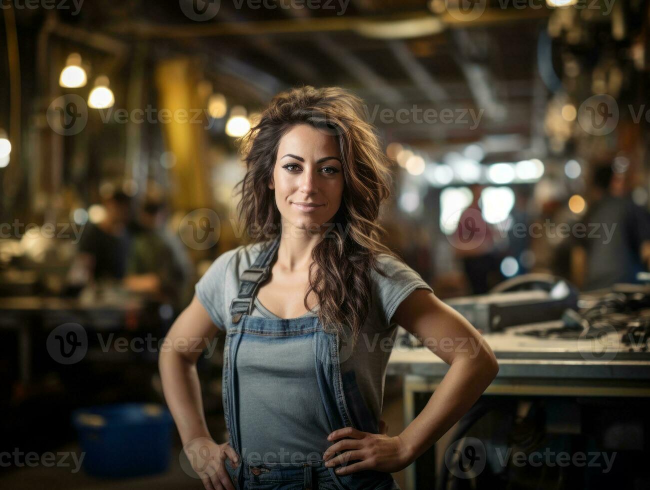 photo shot of a natural woman working as a construction worker AI Generative