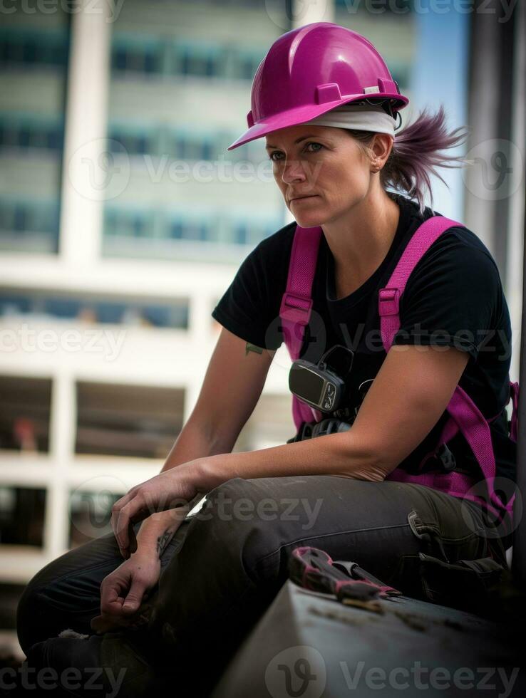 photo shot of a natural woman working as a construction worker AI Generative