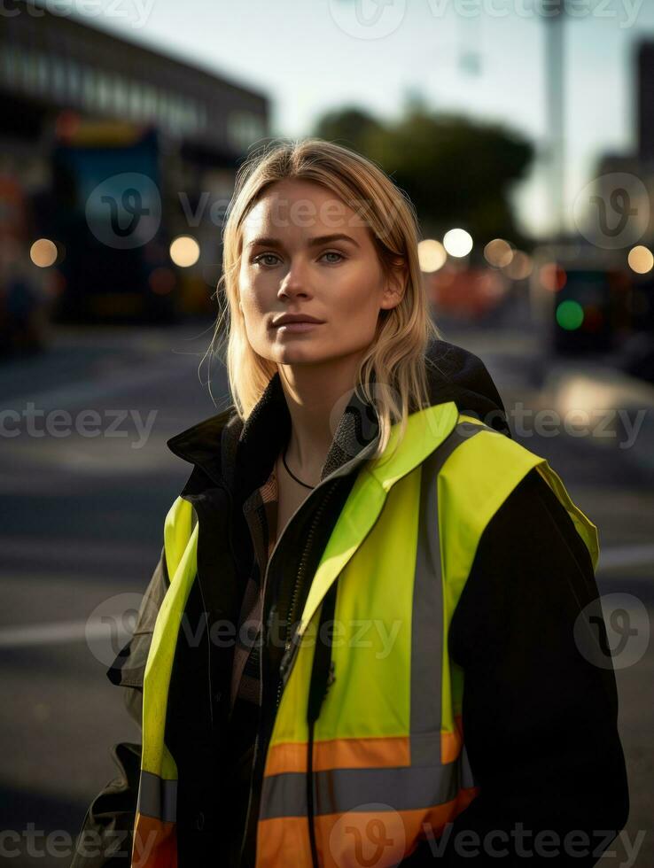 photo shot of a natural woman working as a construction worker AI Generative