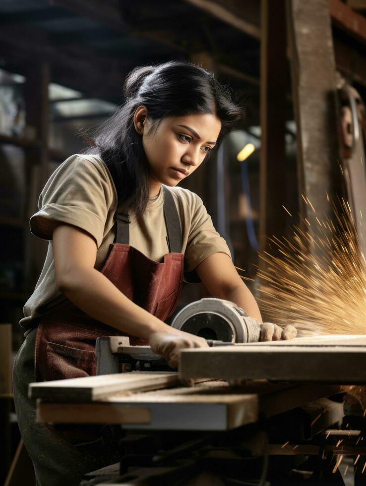 foto Disparo de un natural mujer trabajando como un construcción trabajador ai generativo