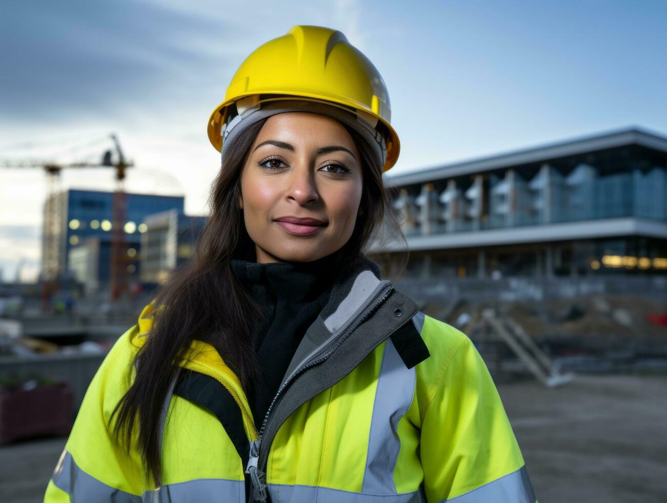 photo shot of a natural woman working as a construction worker AI Generative