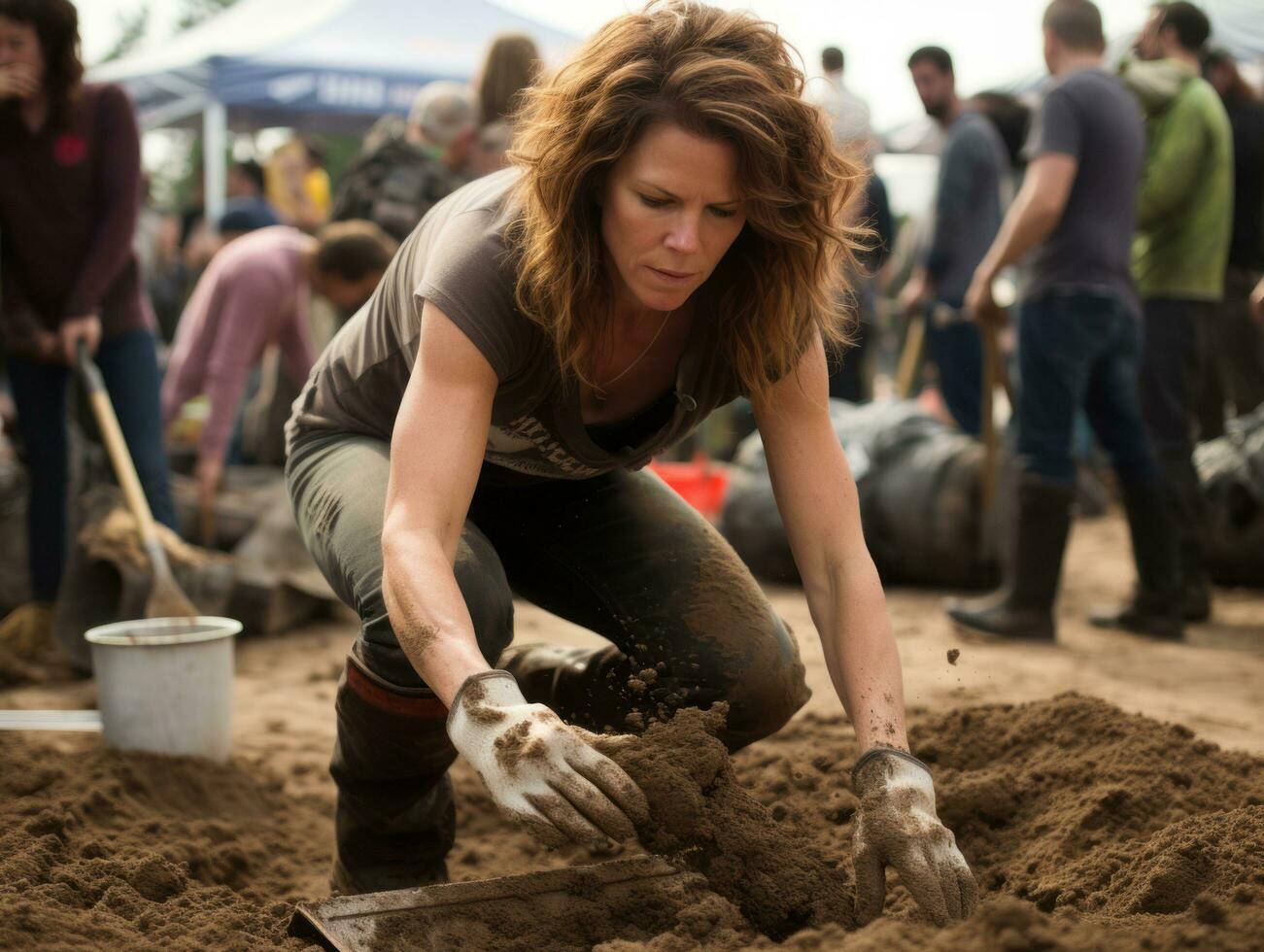 photo shot of a natural woman working as a construction worker AI Generative