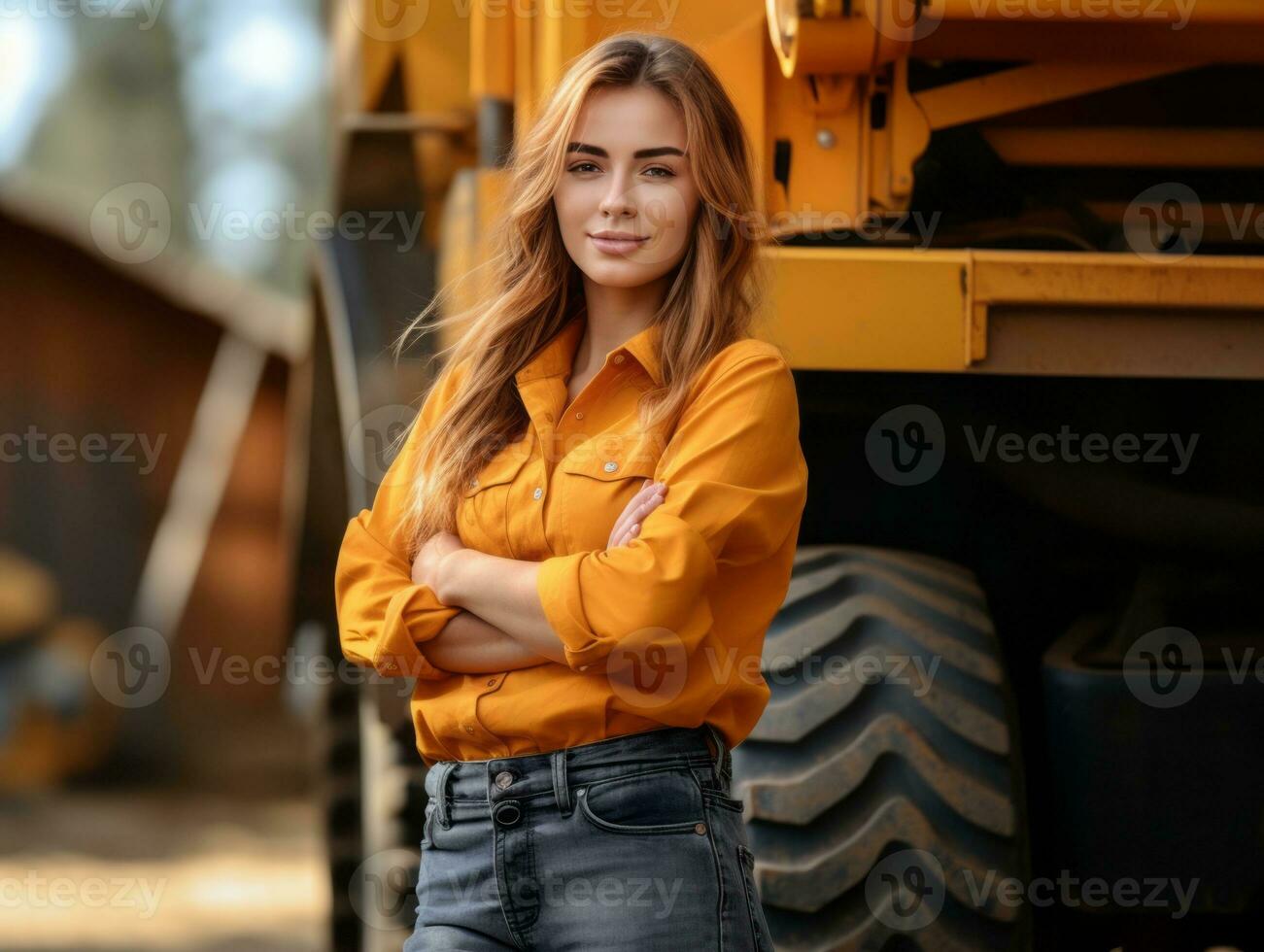 photo shot of a natural woman working as a construction worker AI Generative