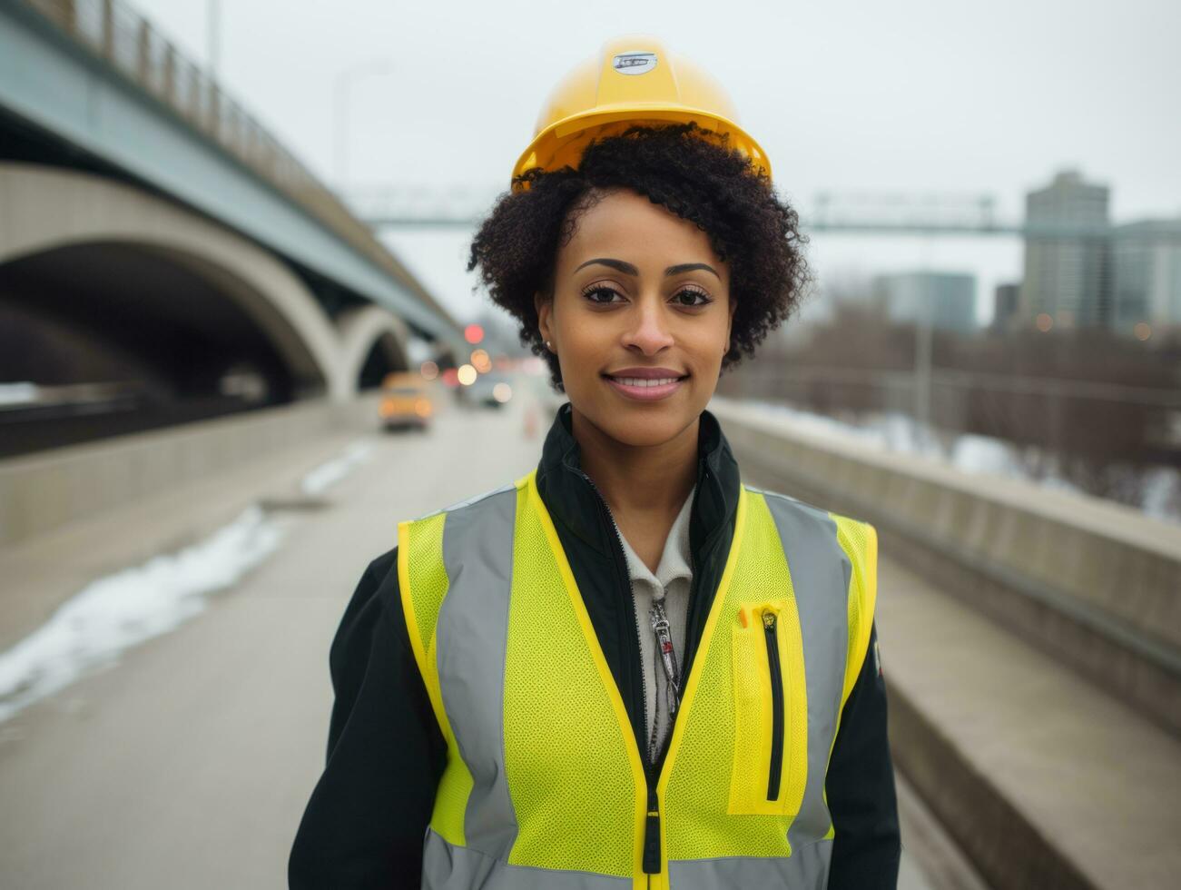 photo shot of a natural woman working as a construction worker AI Generative