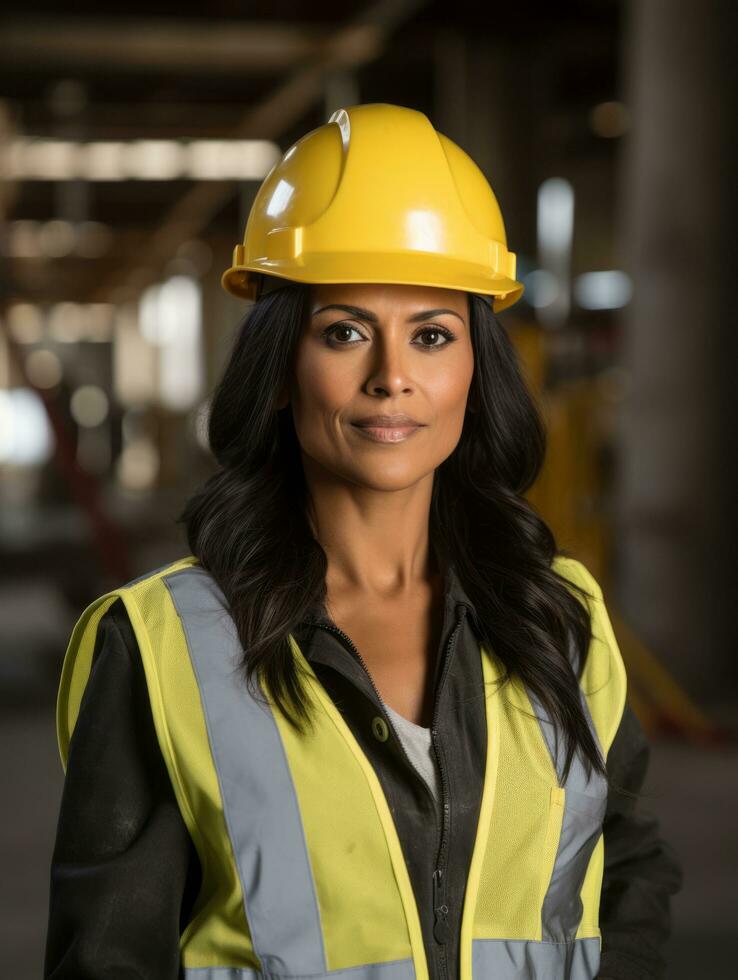 photo shot of a natural woman working as a construction worker AI Generative