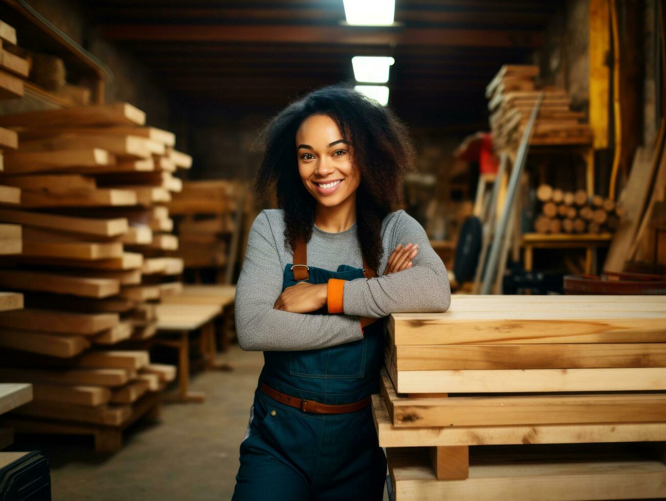 photo shot of a natural woman working as a construction worker AI Generative