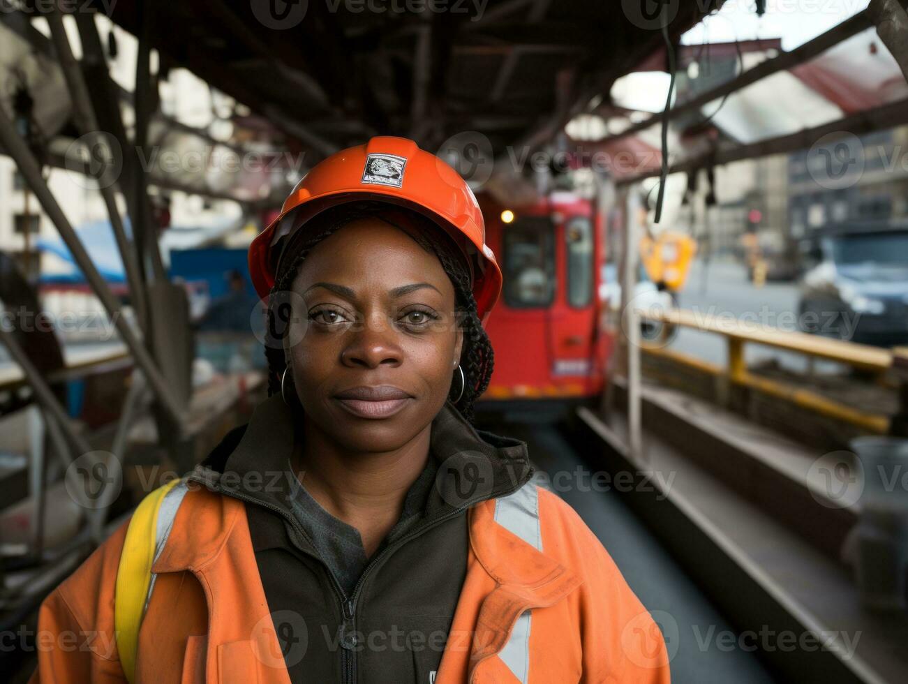 photo shot of a natural woman working as a construction worker AI Generative