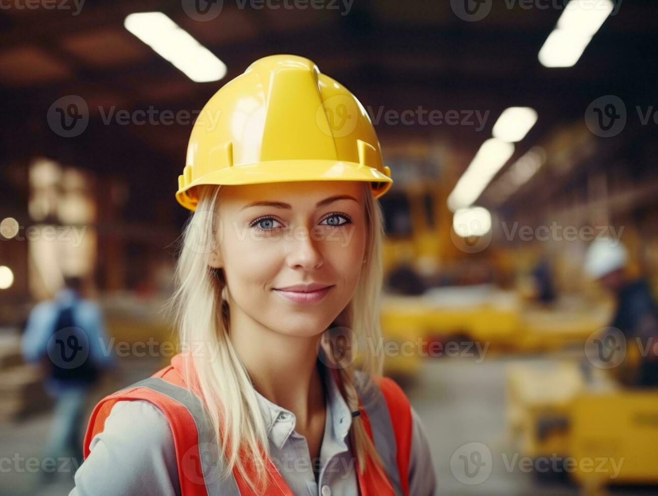 photo shot of a natural woman working as a construction worker AI Generative