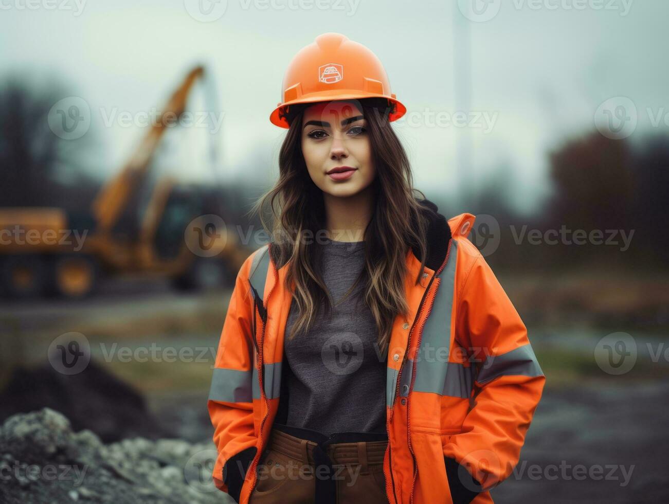 photo shot of a natural woman working as a construction worker AI Generative