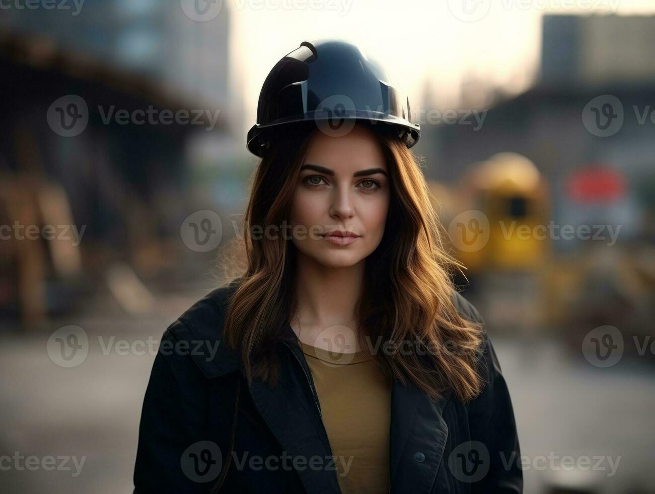 photo shot of a natural woman working as a construction worker AI Generative