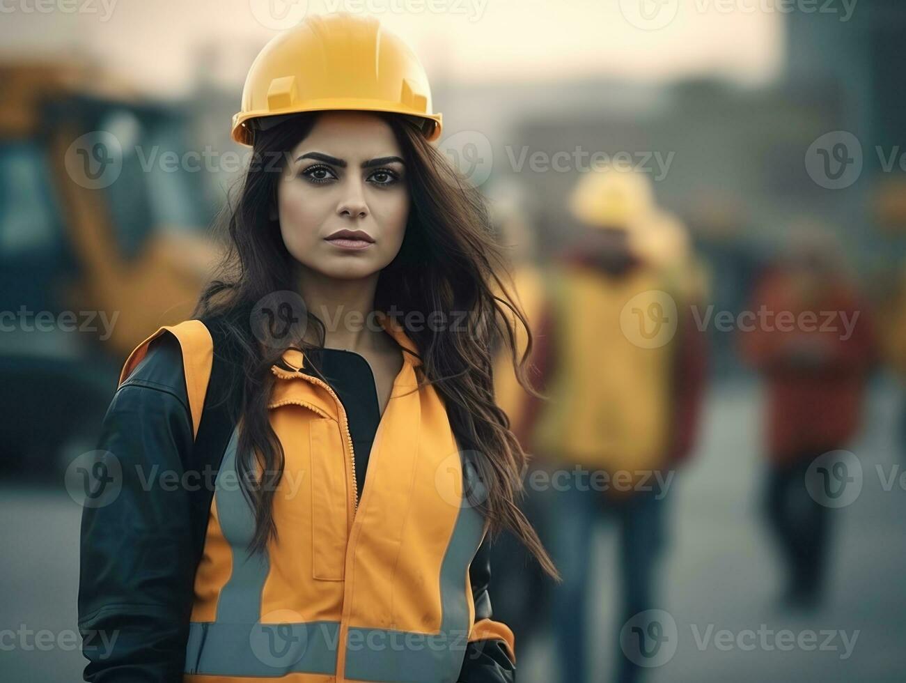 photo shot of a natural woman working as a construction worker AI Generative