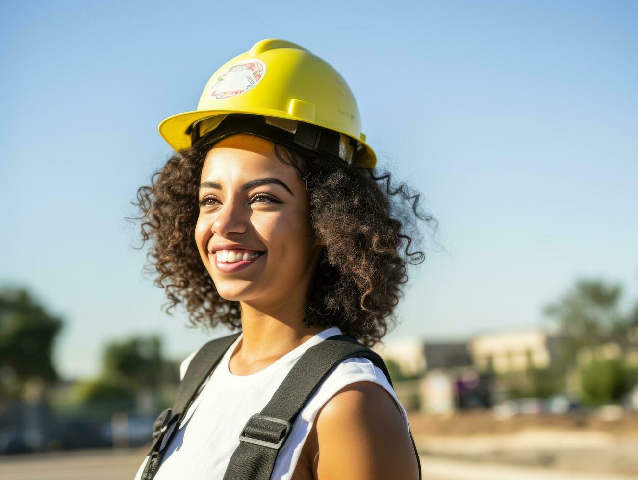 photo shot of a natural woman working as a construction worker AI Generative