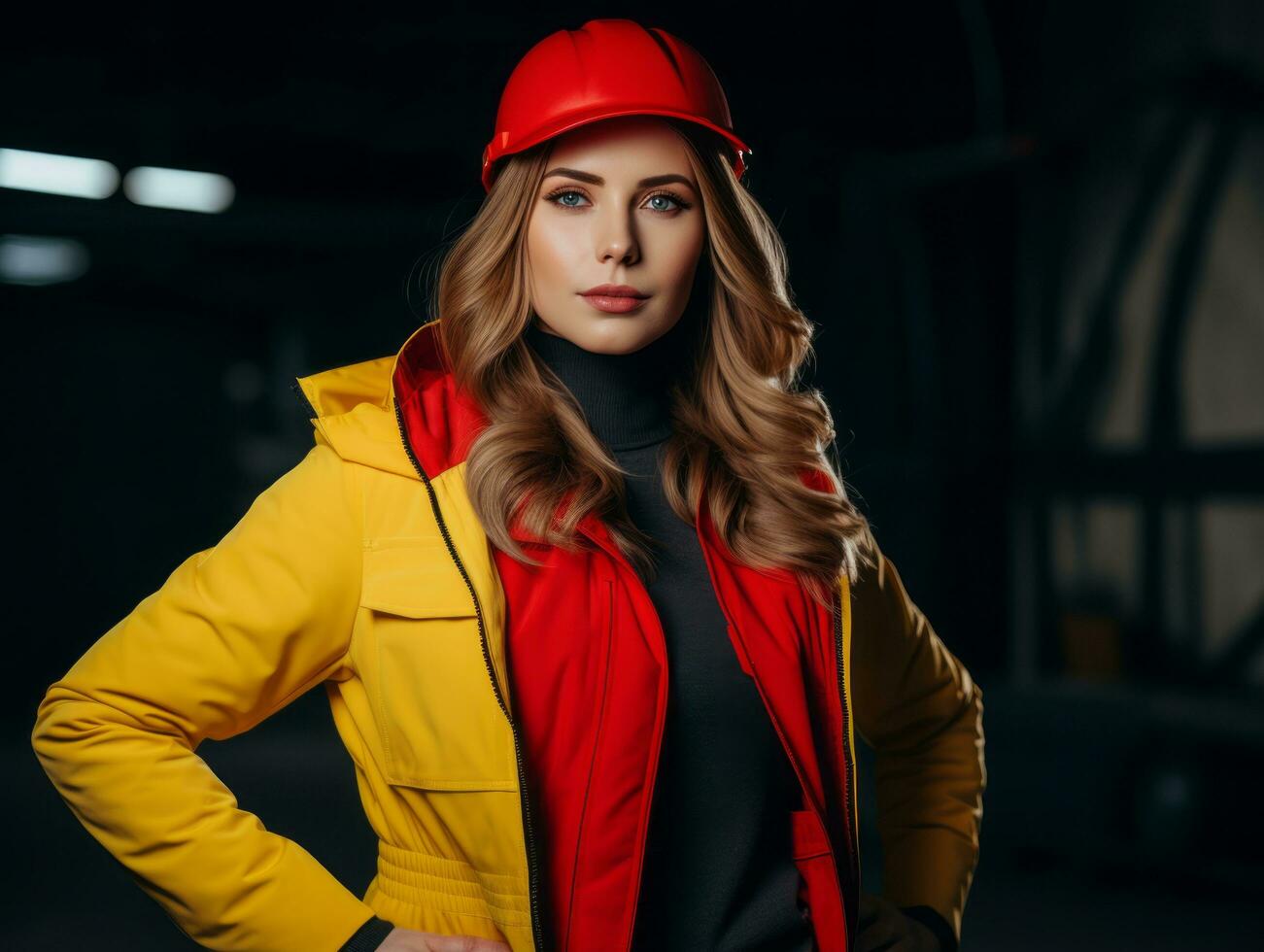 photo shot of a natural woman working as a construction worker AI Generative