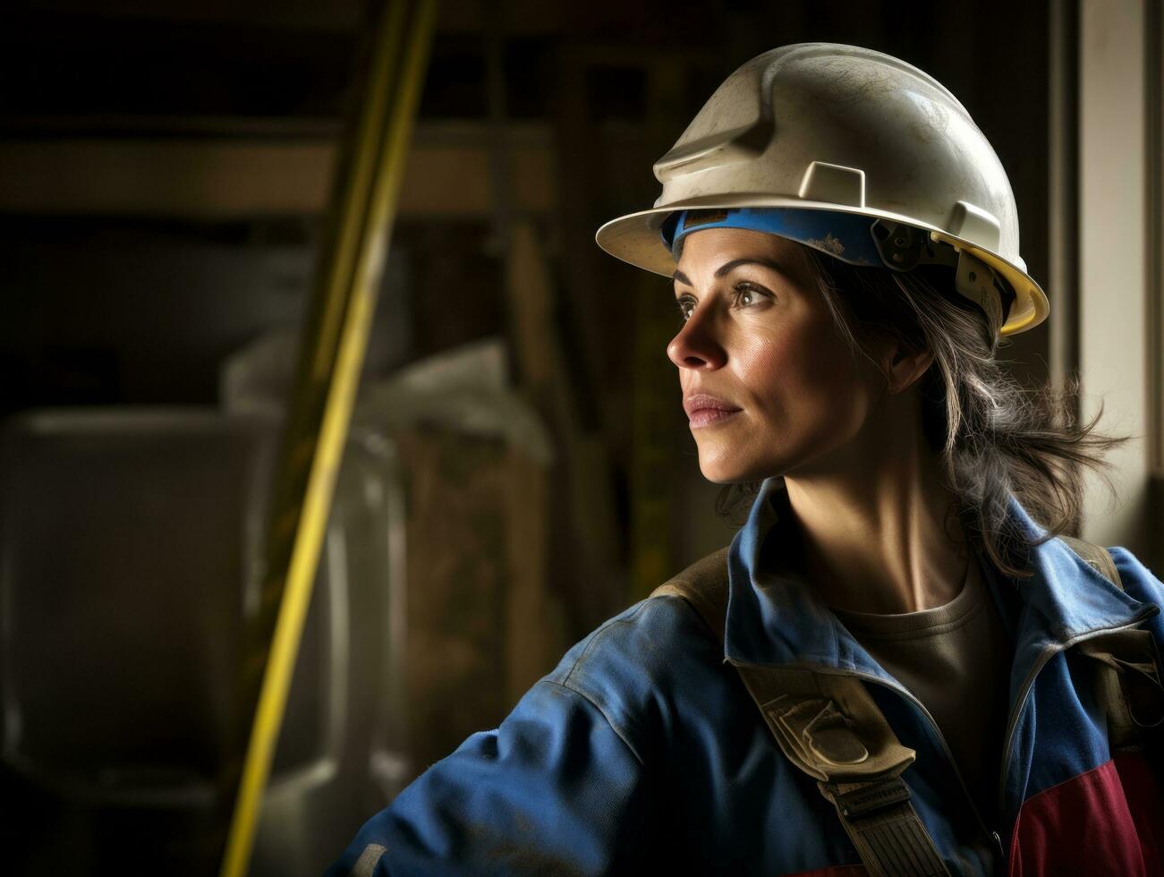 photo shot of a natural woman working as a construction worker AI Generative