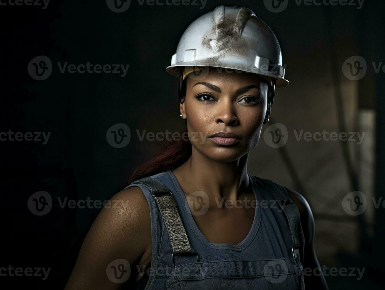 photo shot of a natural woman working as a construction worker AI Generative