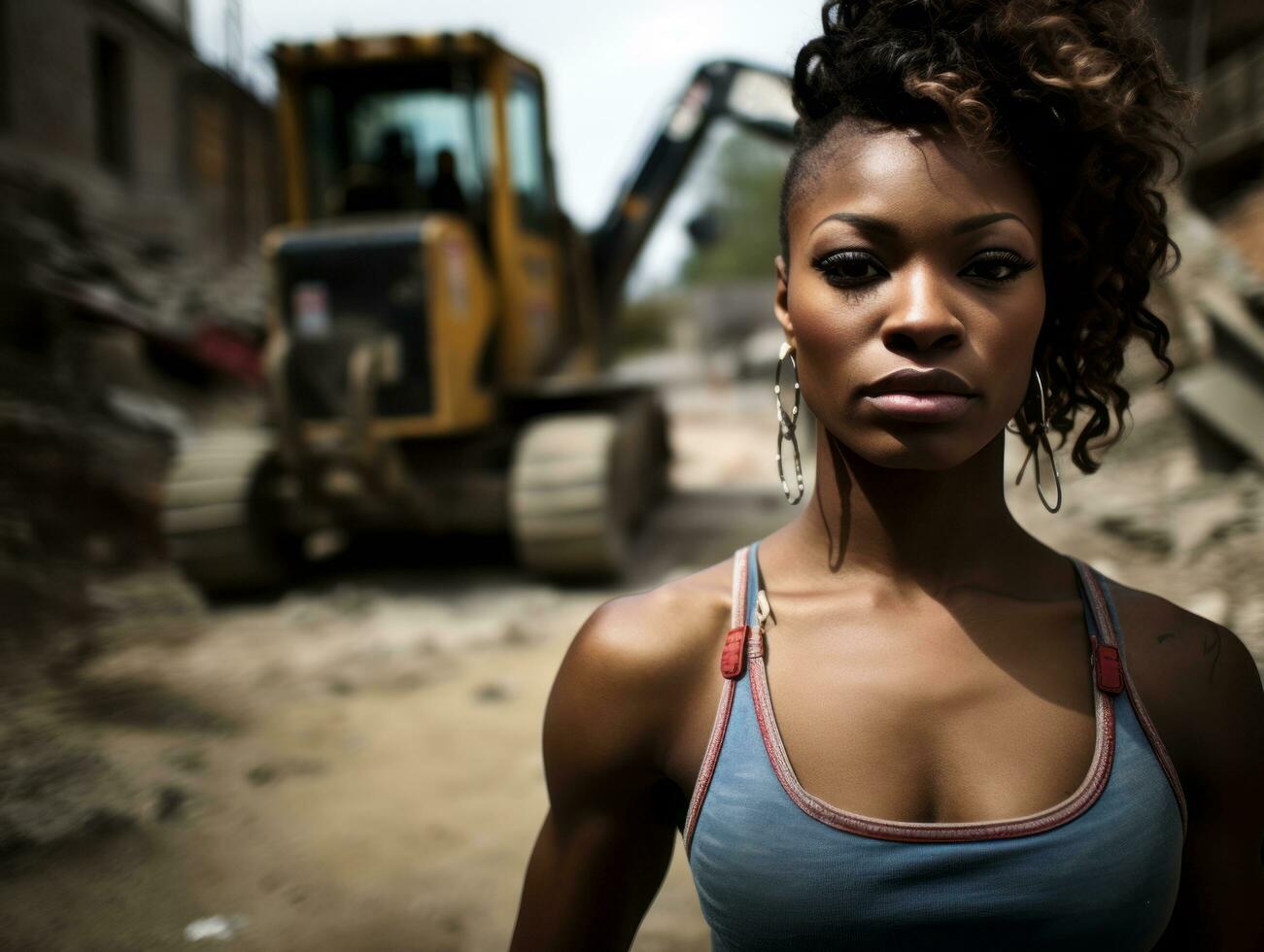 photo shot of a natural woman working as a construction worker AI Generative