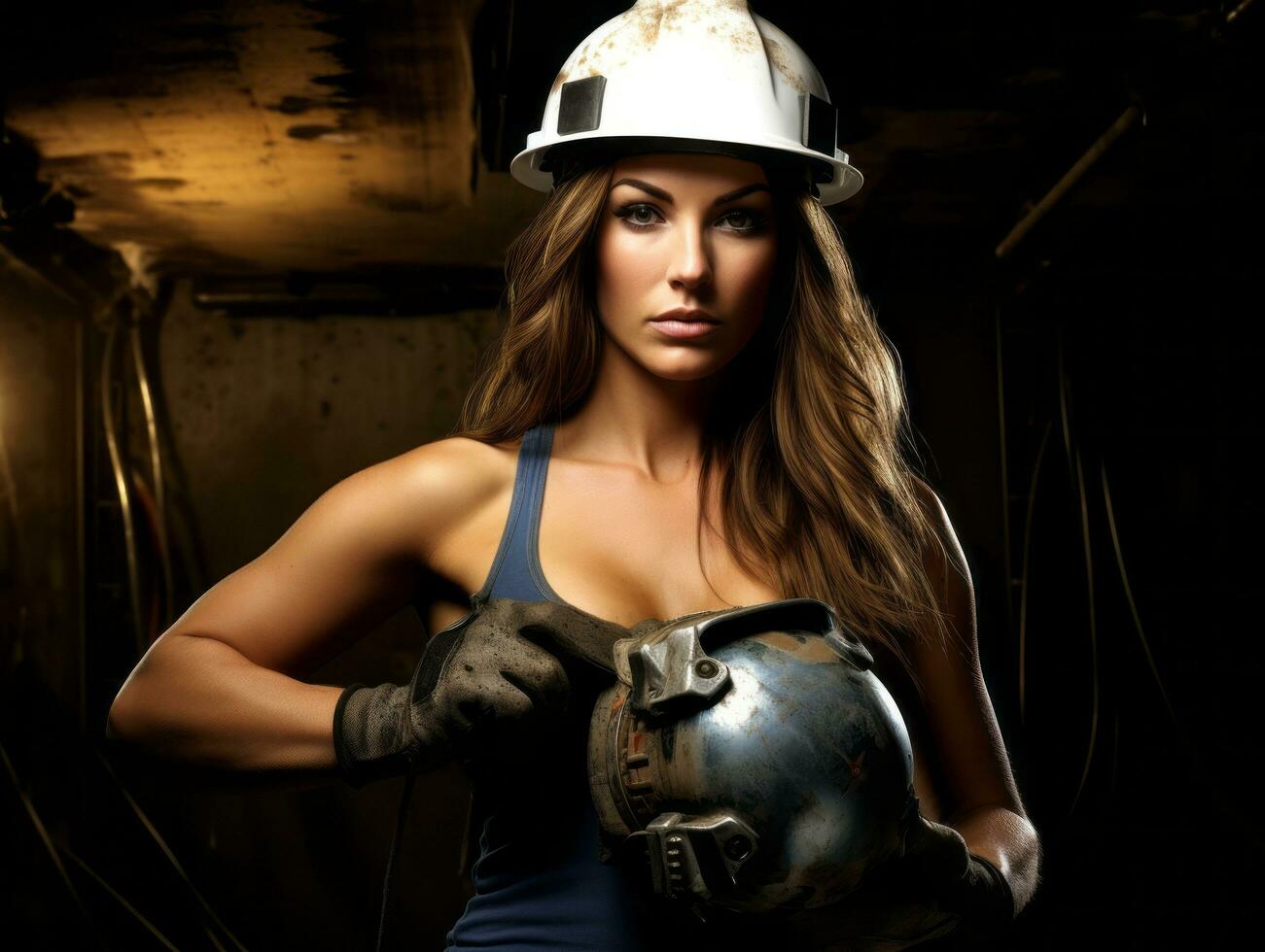 photo shot of a natural woman working as a construction worker AI Generative