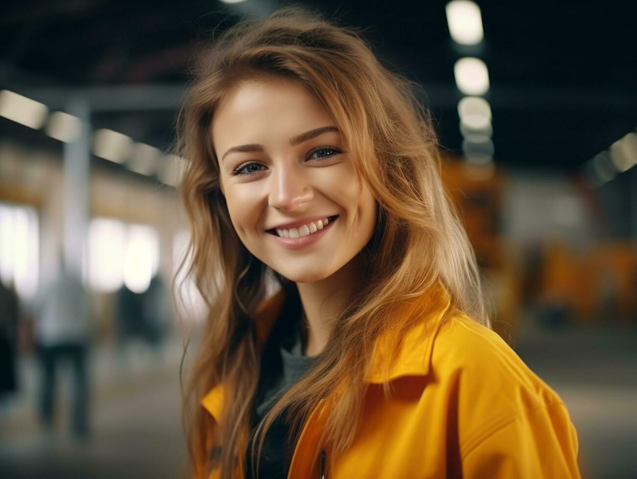 photo shot of a natural woman working as a construction worker AI Generative