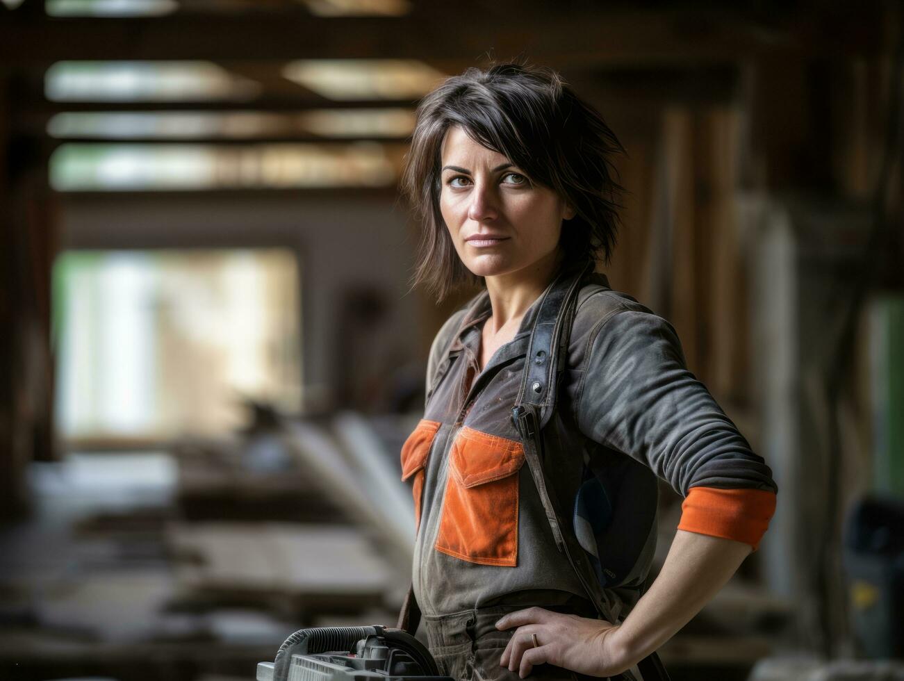 photo shot of a natural woman working as a construction worker AI Generative