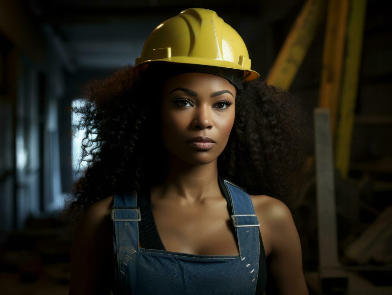 photo shot of a natural woman working as a construction worker AI Generative