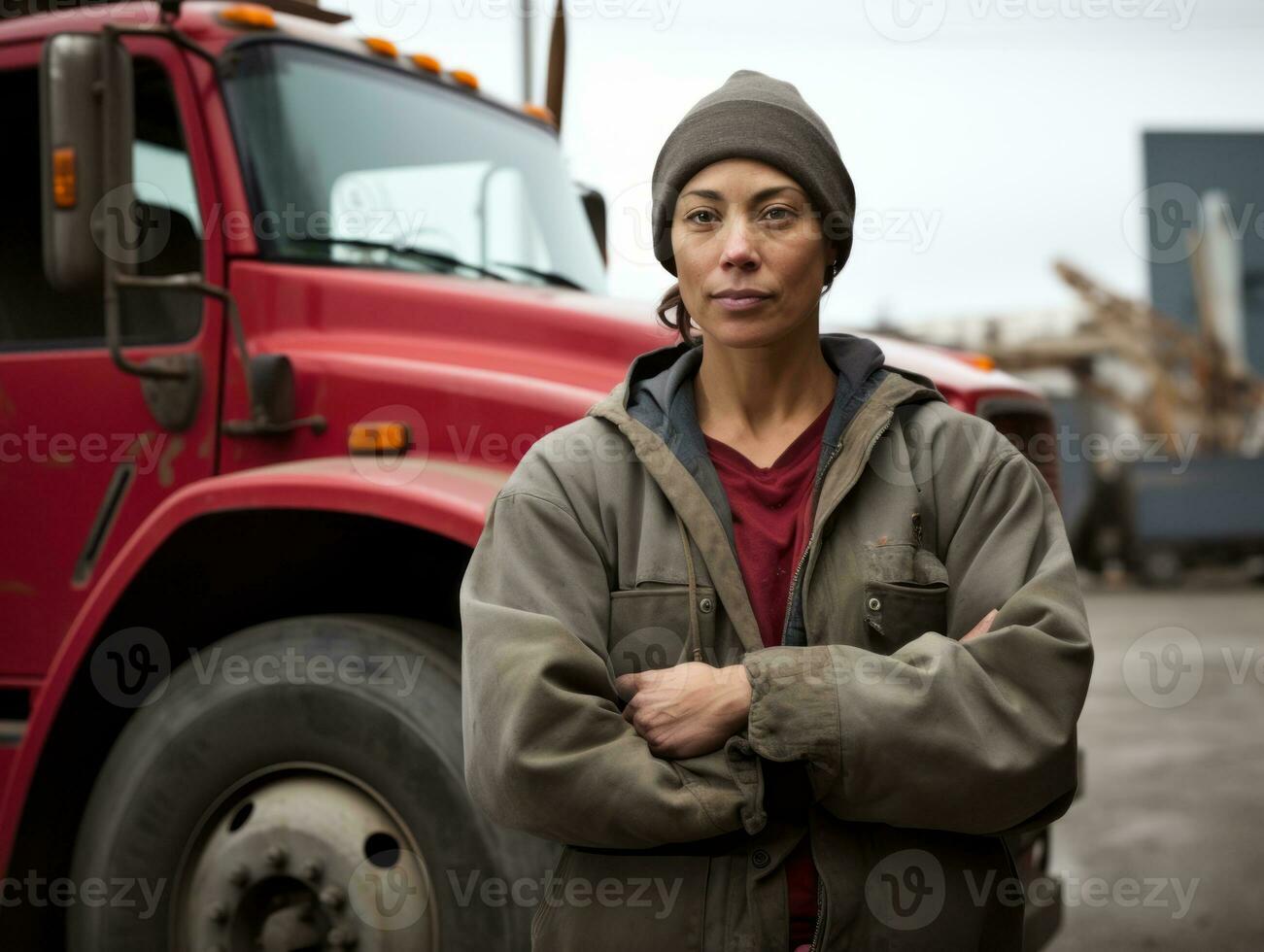 photo shot of a natural woman working as a construction worker AI Generative