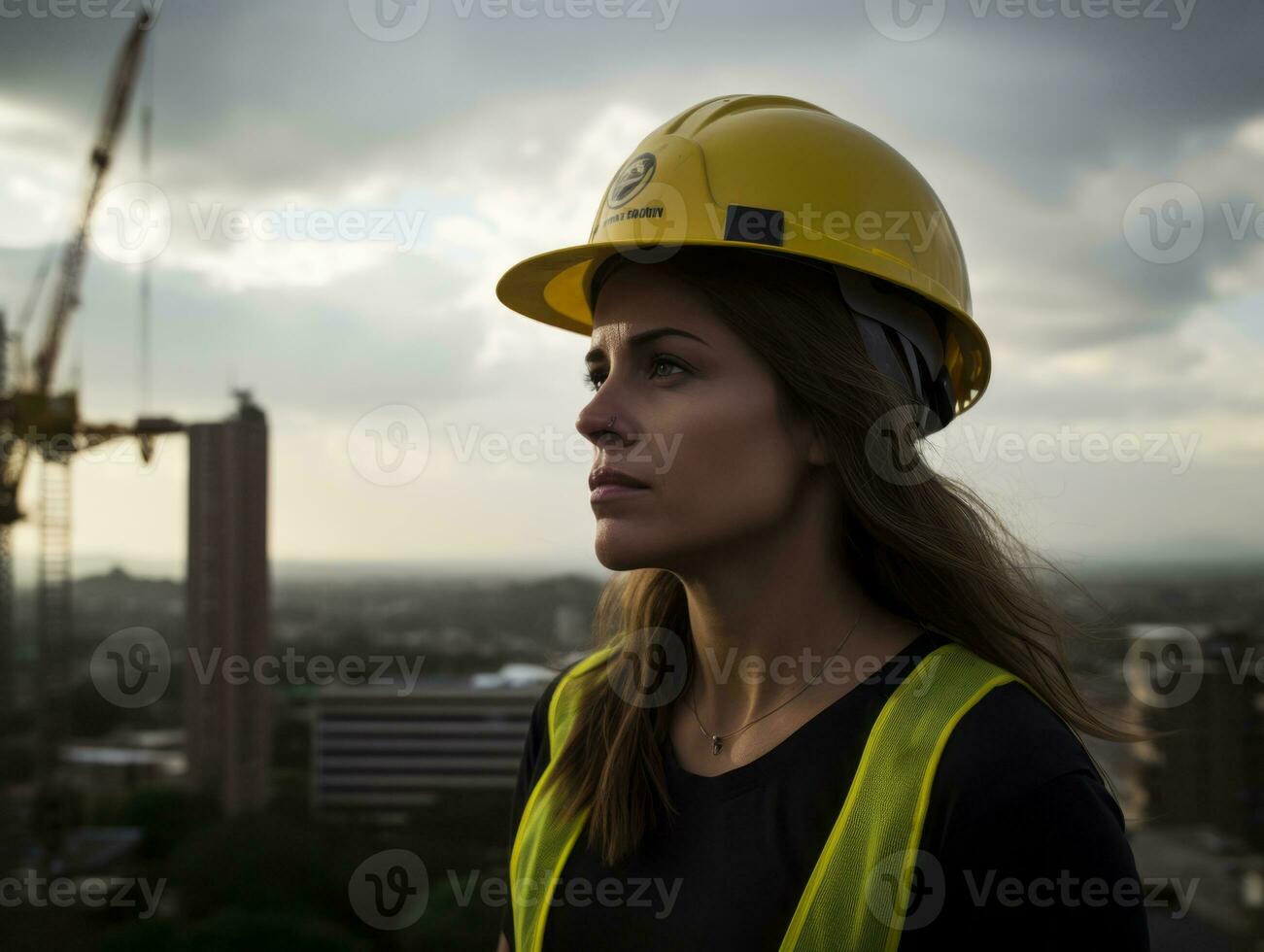 photo shot of a natural woman working as a construction worker AI Generative