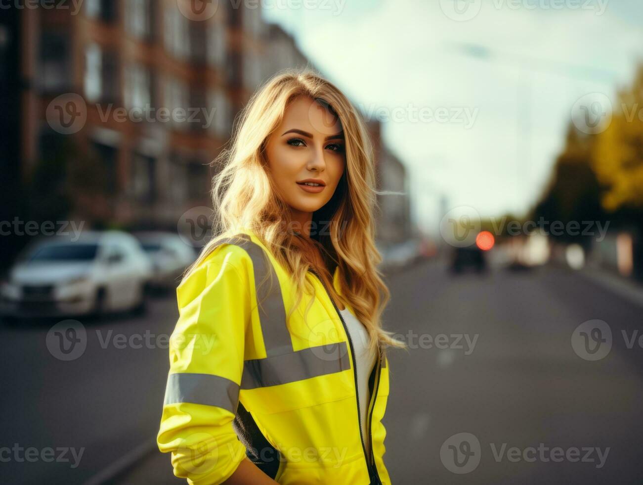 photo shot of a natural woman working as a construction worker AI Generative