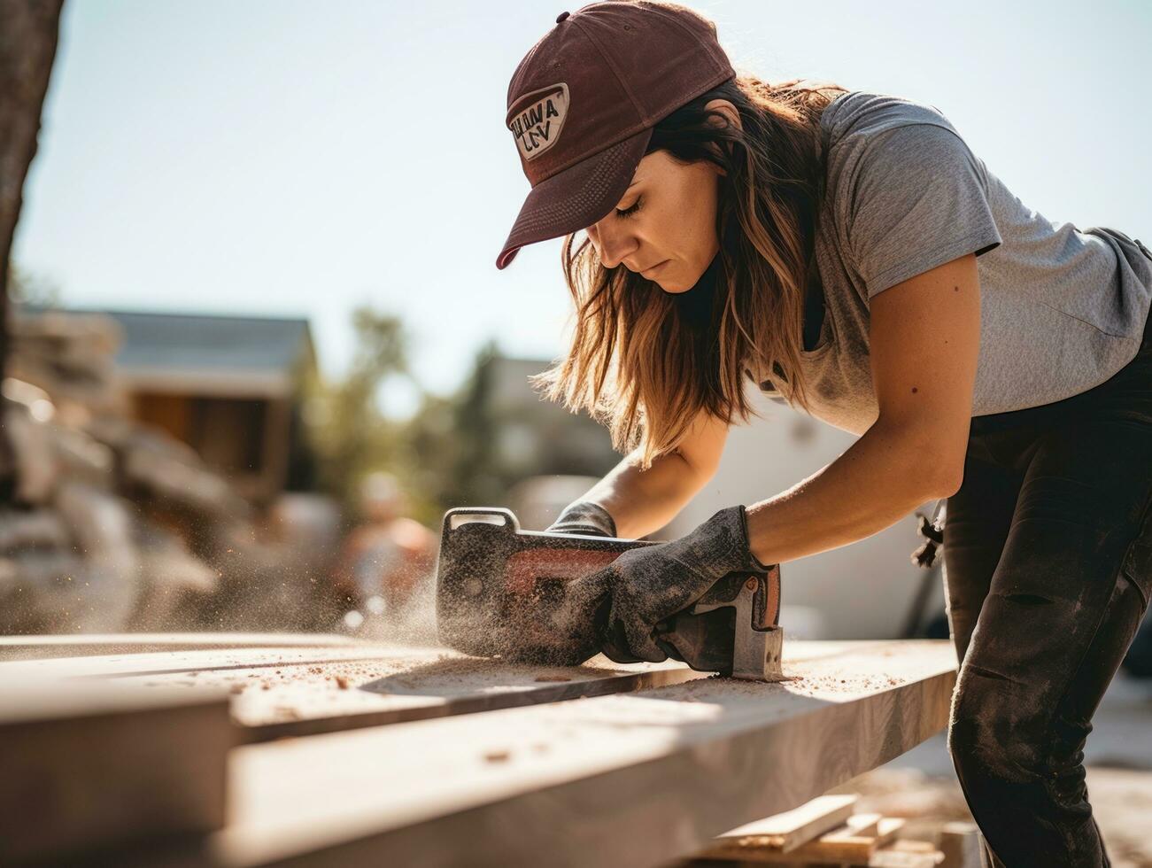 photo shot of a natural woman working as a construction worker AI Generative