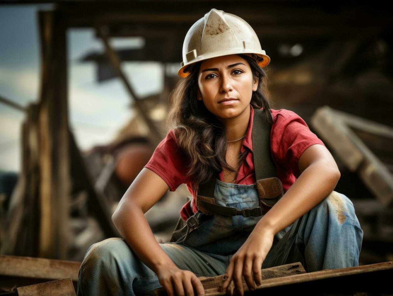 photo shot of a natural woman working as a construction worker AI Generative