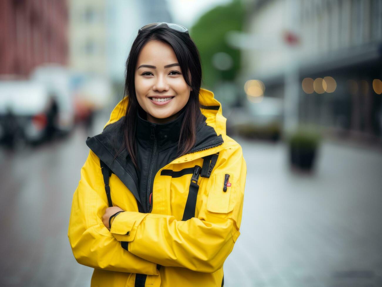 photo shot of a natural woman working as a construction worker AI Generative