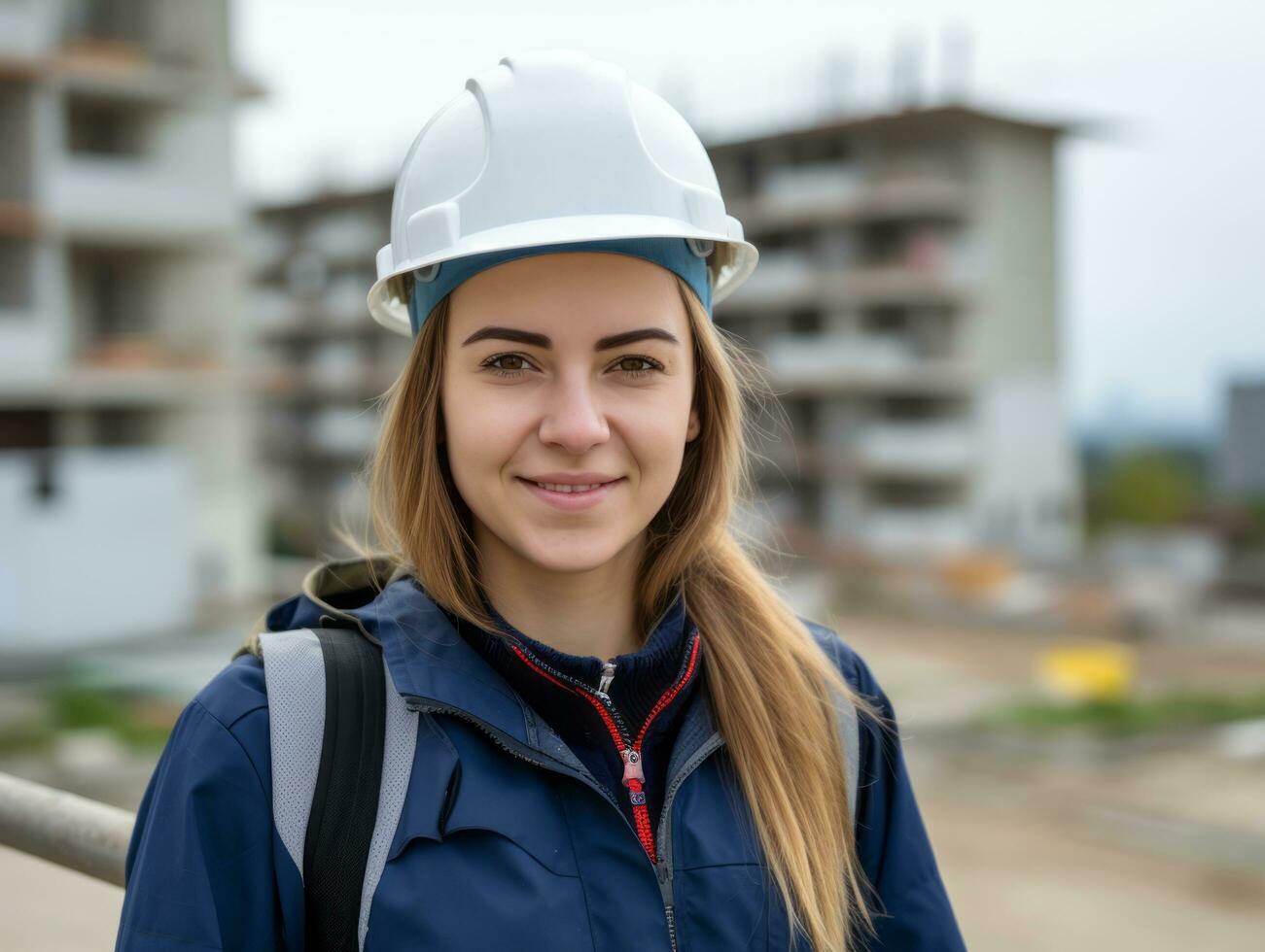 photo shot of a natural woman working as a construction worker AI Generative