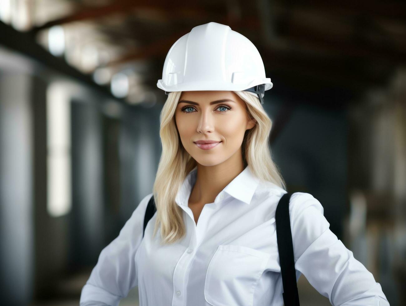 photo shot of a natural woman working as a construction worker AI Generative