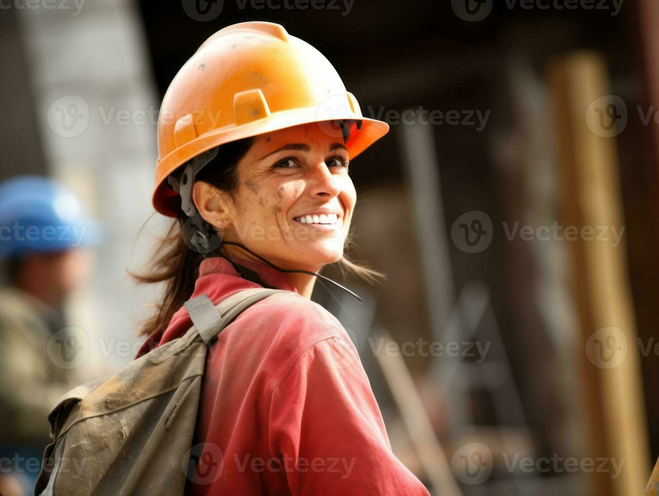 photo shot of a natural woman working as a construction worker AI Generative