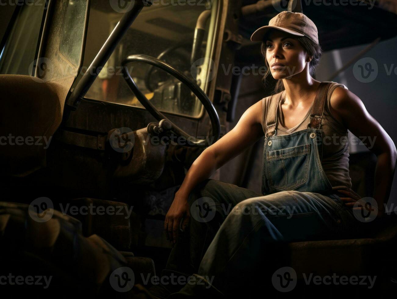 photo shot of a natural woman working as a construction worker AI Generative