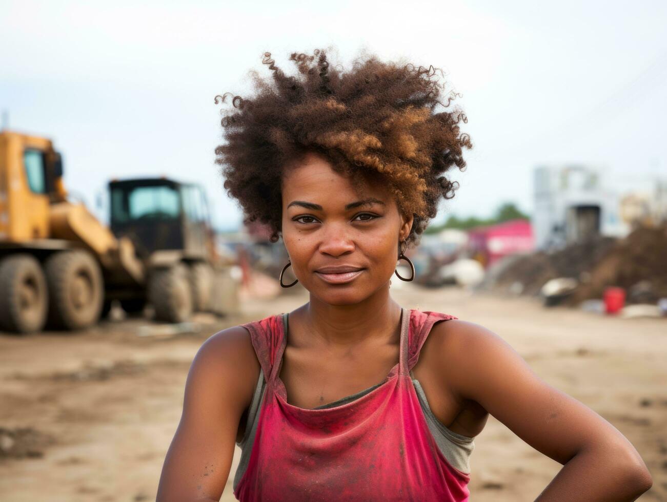 photo shot of a natural woman working as a construction worker AI Generative