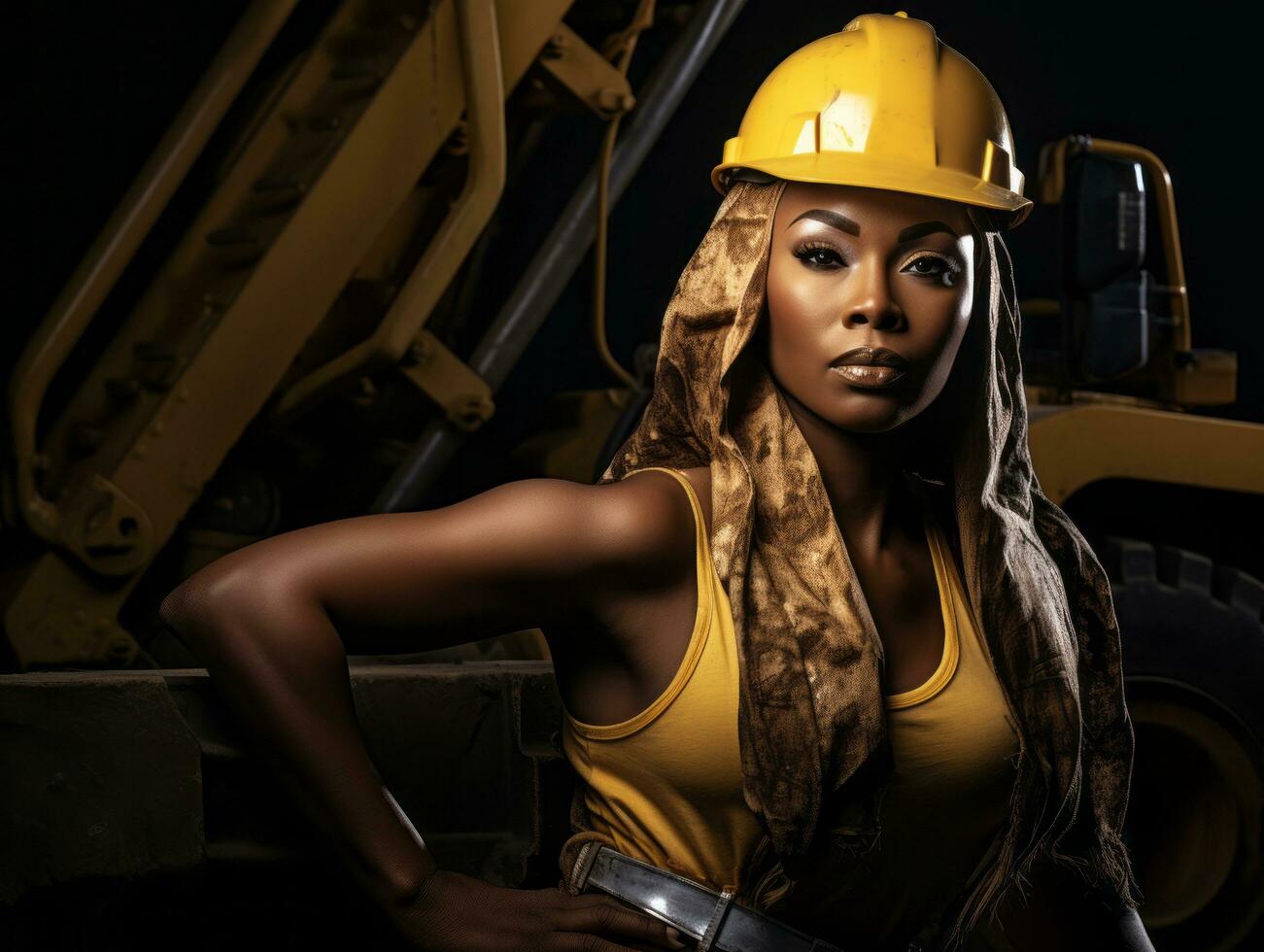 photo shot of a natural woman working as a construction worker AI Generative
