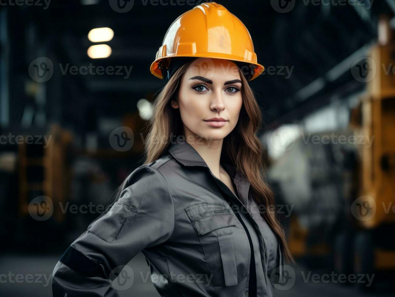 photo shot of a natural woman working as a construction worker AI Generative