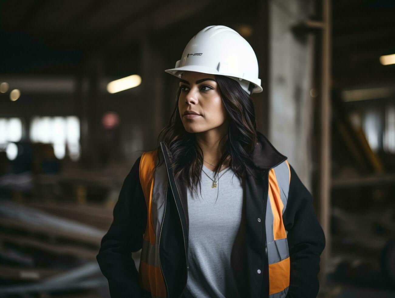 photo shot of a natural woman working as a construction worker AI Generative