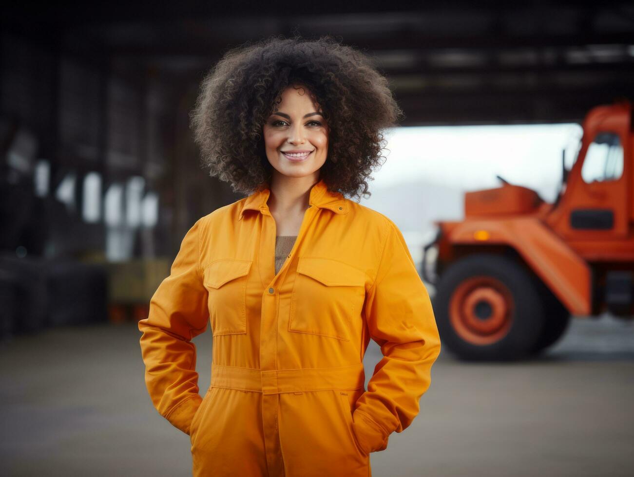 photo shot of a natural woman working as a construction worker AI Generative